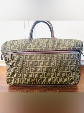 FENDI Vintage Zucca Rolling Trolley Duffle Suitcase Travel Bag Made In Italy